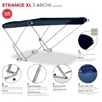 Preview: Bimini mit Geräteträger "Strange XL". Breite 200cm