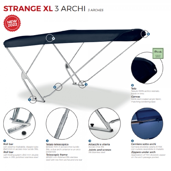 Bimini mit Geräteträger "Strange XL". Breite 200cm